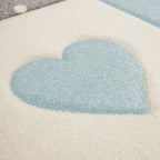 Kids Rug Checked Dots Hearts & Crowns in Pastel Blue Grey RugYourHome