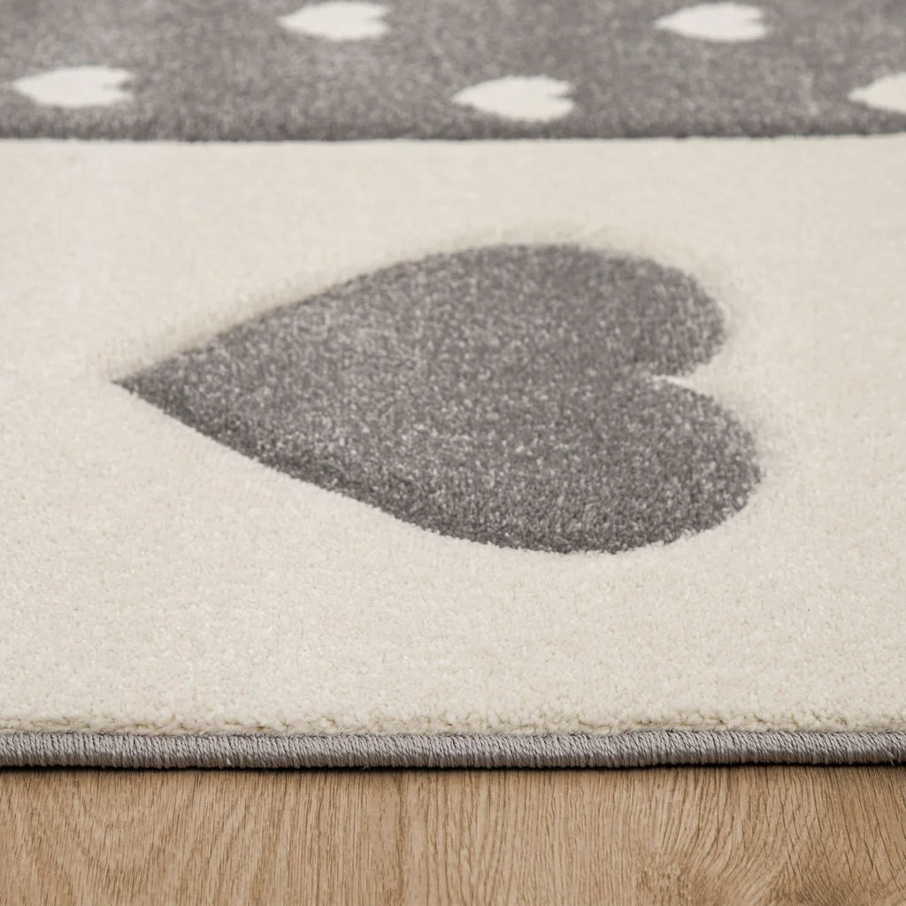 Kids Rug Checked Dots Hearts & Crowns in Pastel Blue Grey RugYourHome