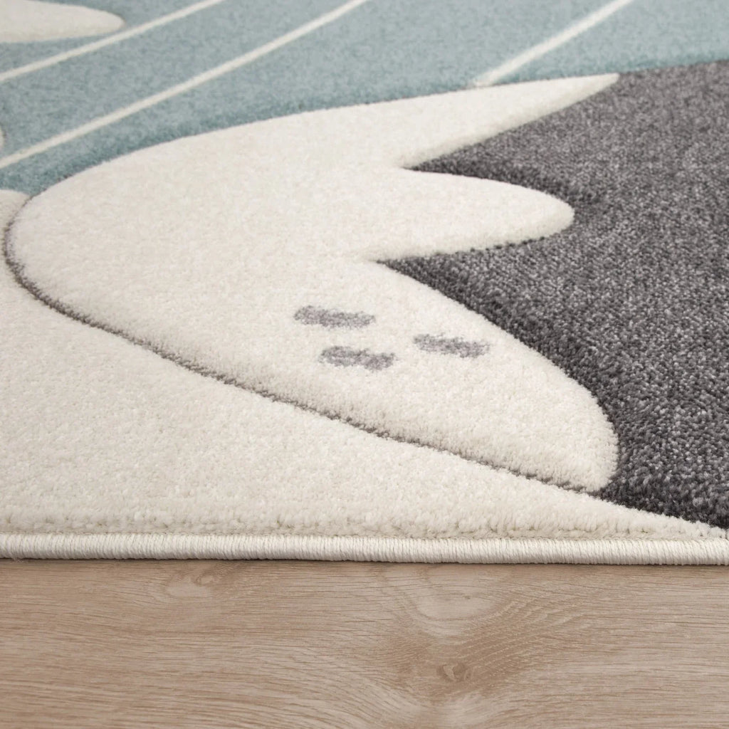 Kids Rug Cosmo for Nursery with Mountains in Pastel Blue White RugYourHome