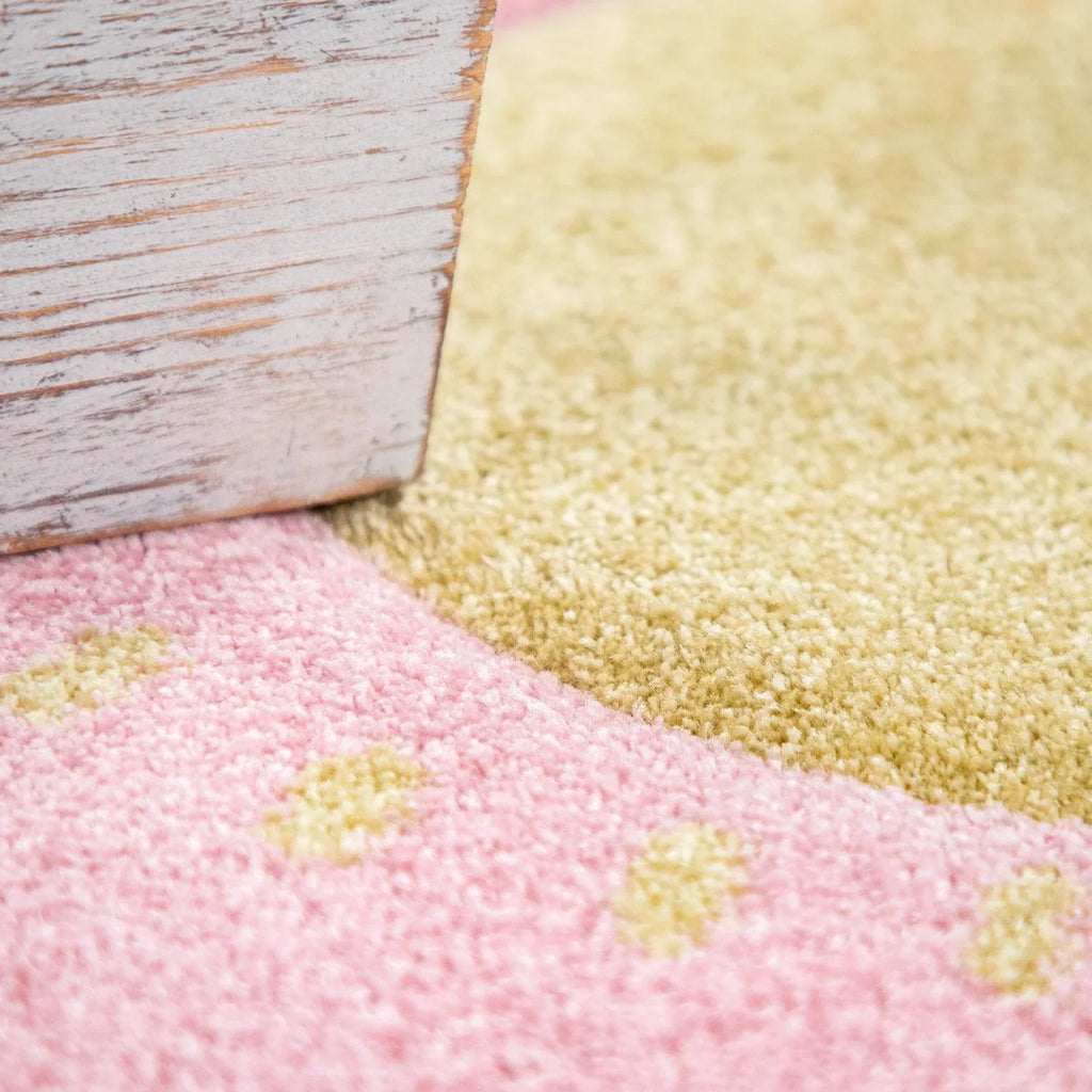Kids Rug Cosmo with Rainbow & Clouds in Colorful Pink, back view - House Of Avana
