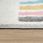 Kids Rug Cosmo with Rainbow & Clouds in Colorful Pink, side view - House Of Avana