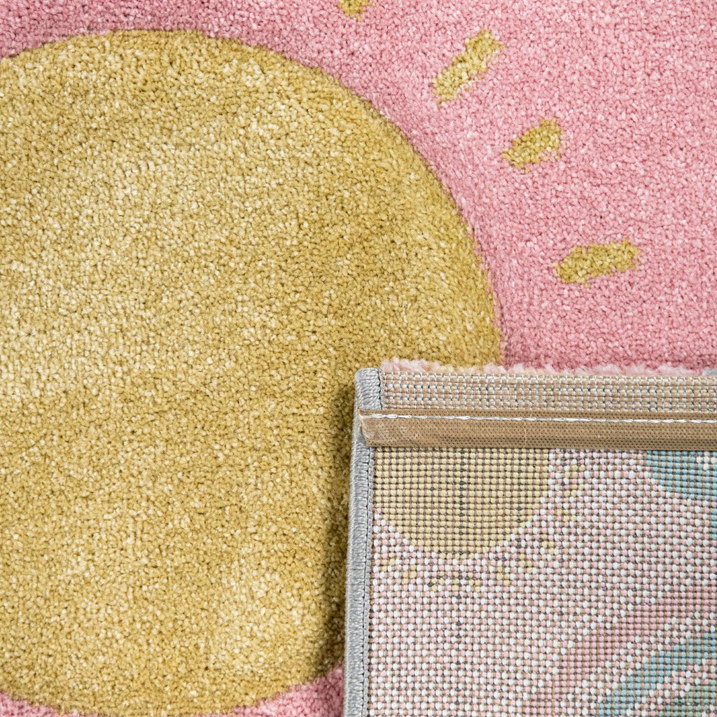 Kids Rug Cosmo with Rainbow & Clouds in Colorful Pink, detail shot - House Of Avana