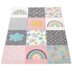 Kids Rug Cosmo with Rainbow & Clouds in Colorful Pink, lifestyle image - House Of Avana