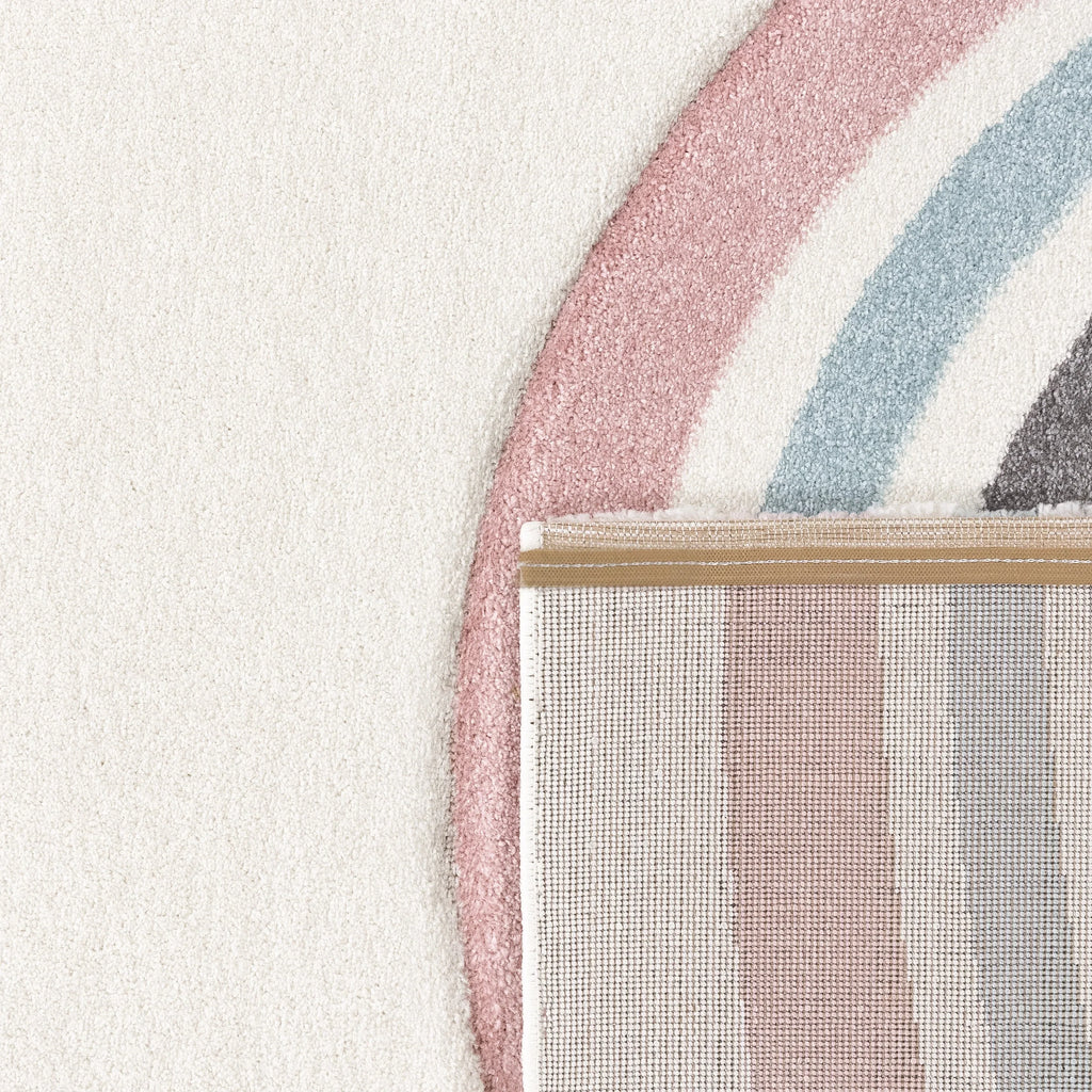 Kids Rug Cosmo with Rainbow & Hearts in Cream, close-up view - House Of Avana