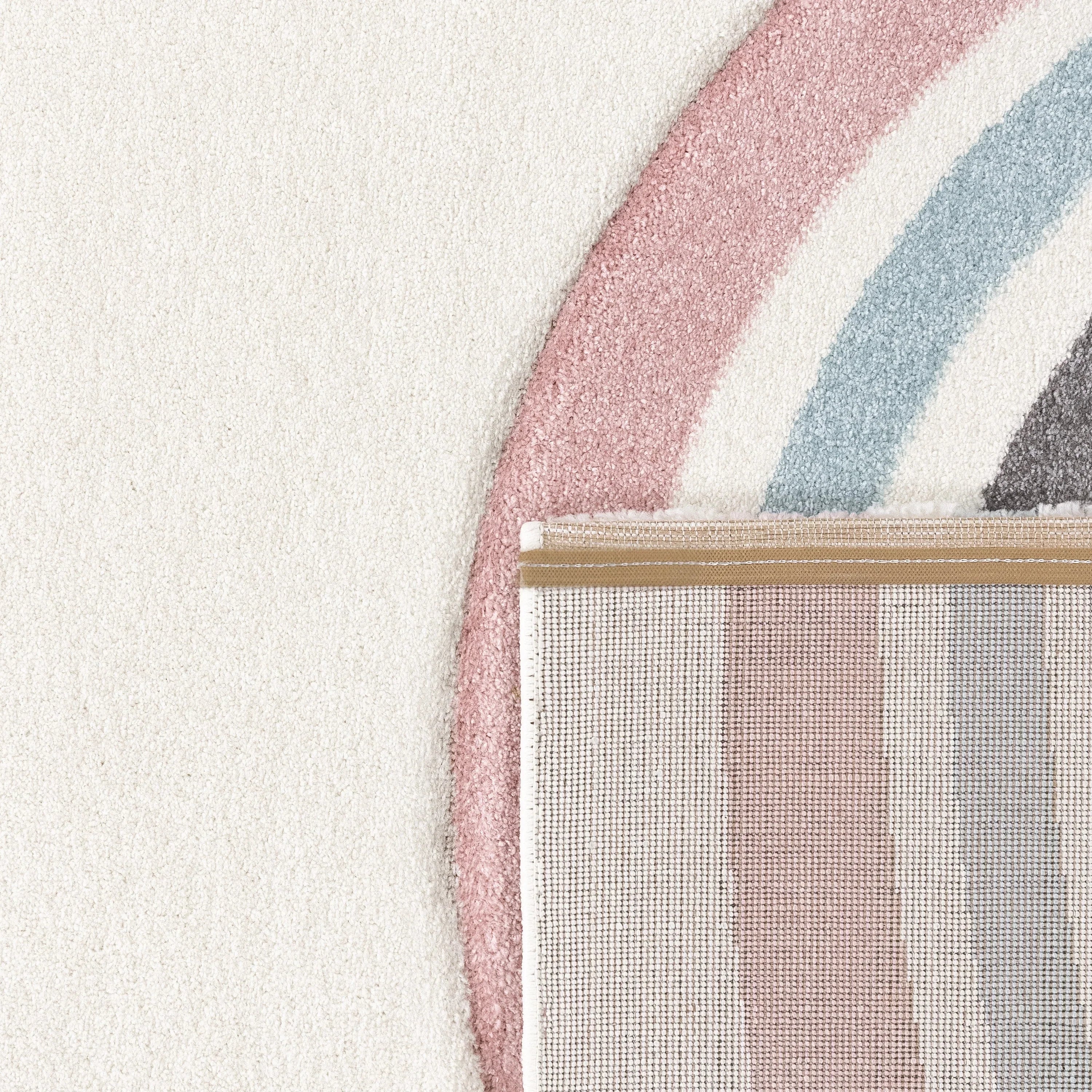 Kids Rug Cosmo with Rainbow & Hearts in Cream, close-up view - House Of Avana