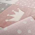 Kids Rug Dots Hearts Crowns Checked White Pink Pastel RugYourHome