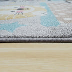 Kids Rug Elaya for Nursery Cute Animals on a Train in Pastel Grey RugYourHome