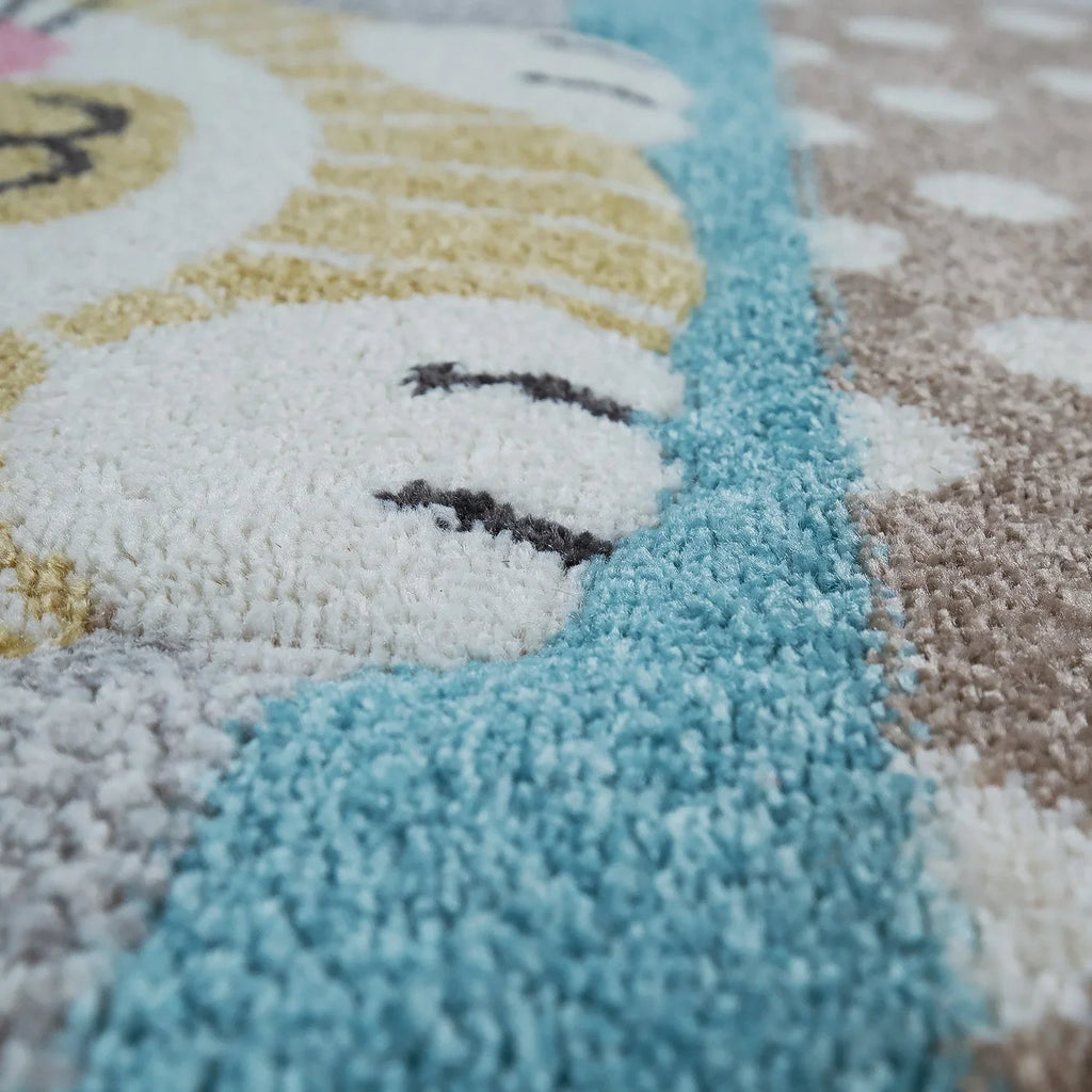 Kids Rug Elaya for Nursery Cute Animals on a Train in Pastel Grey RugYourHome