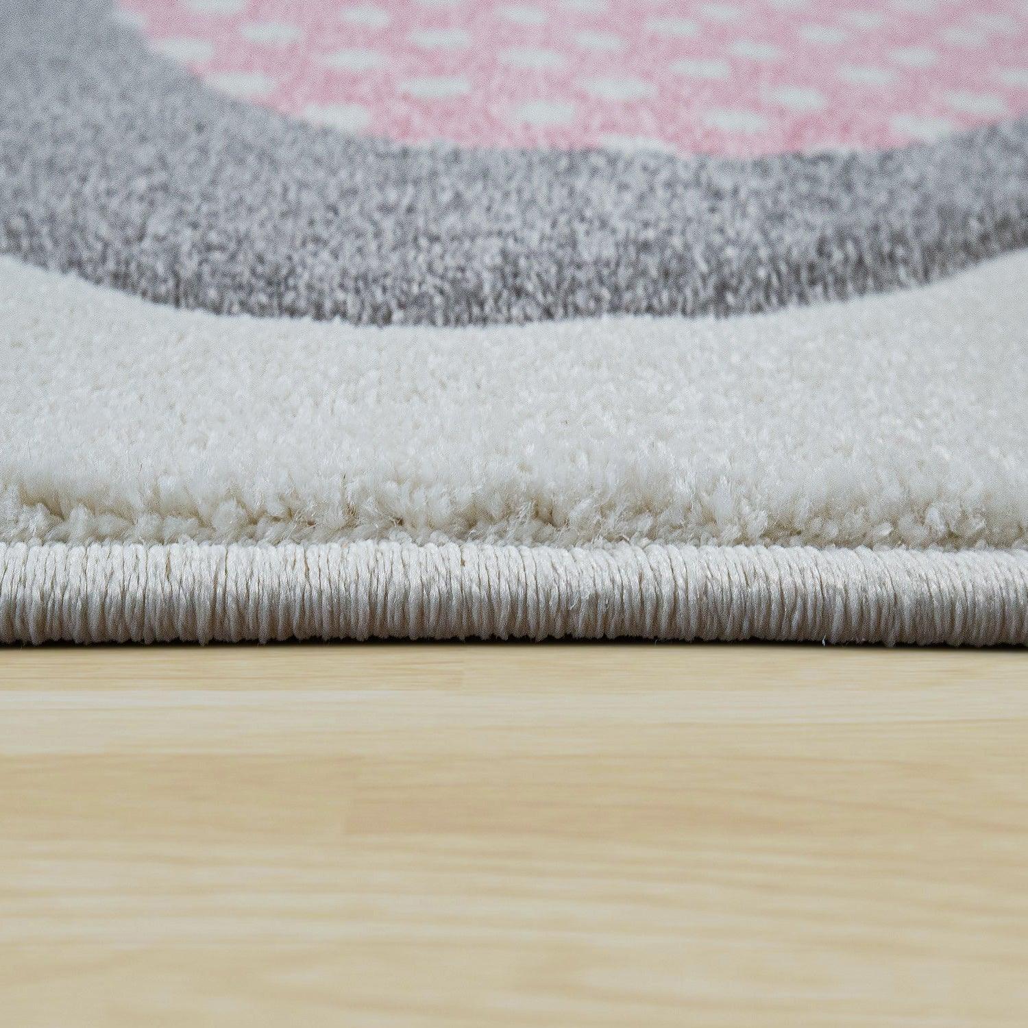 Kids Rug Elaya for Nursery Happy Animals in Cream Pastel, side view - House Of Avana