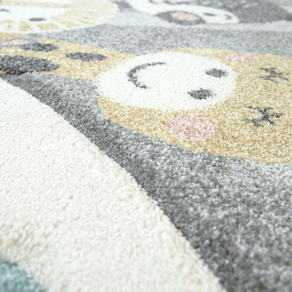 Kids Rug Hot Air Balloon Animals Clouds in Pastel Cream RugYourHome