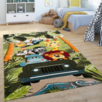 Kids Rug Jungle Safari Jeep with Lion & Hippo RugYourHome