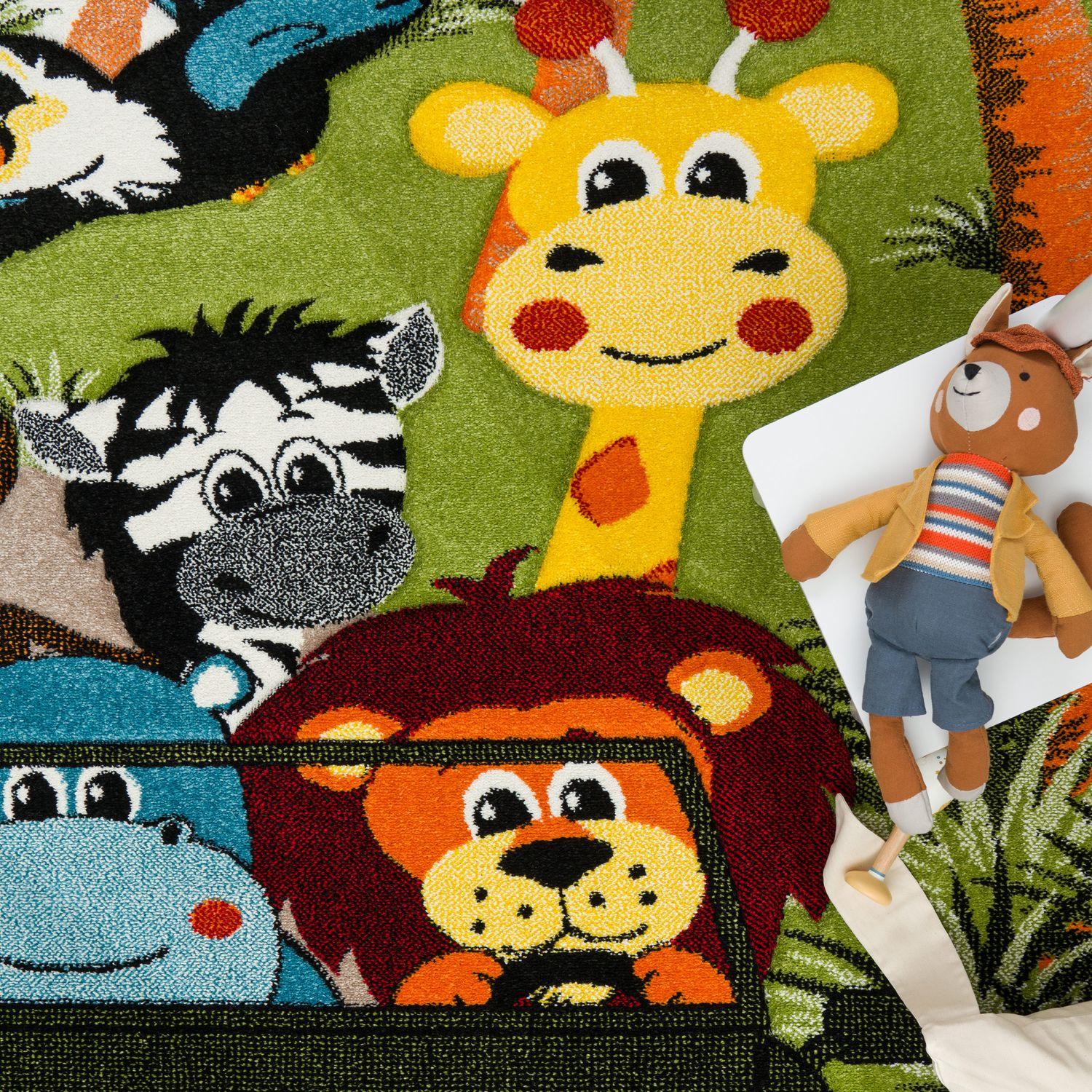 Kids Rug Jungle Safari Jeep with Lion & Hippo RugYourHome