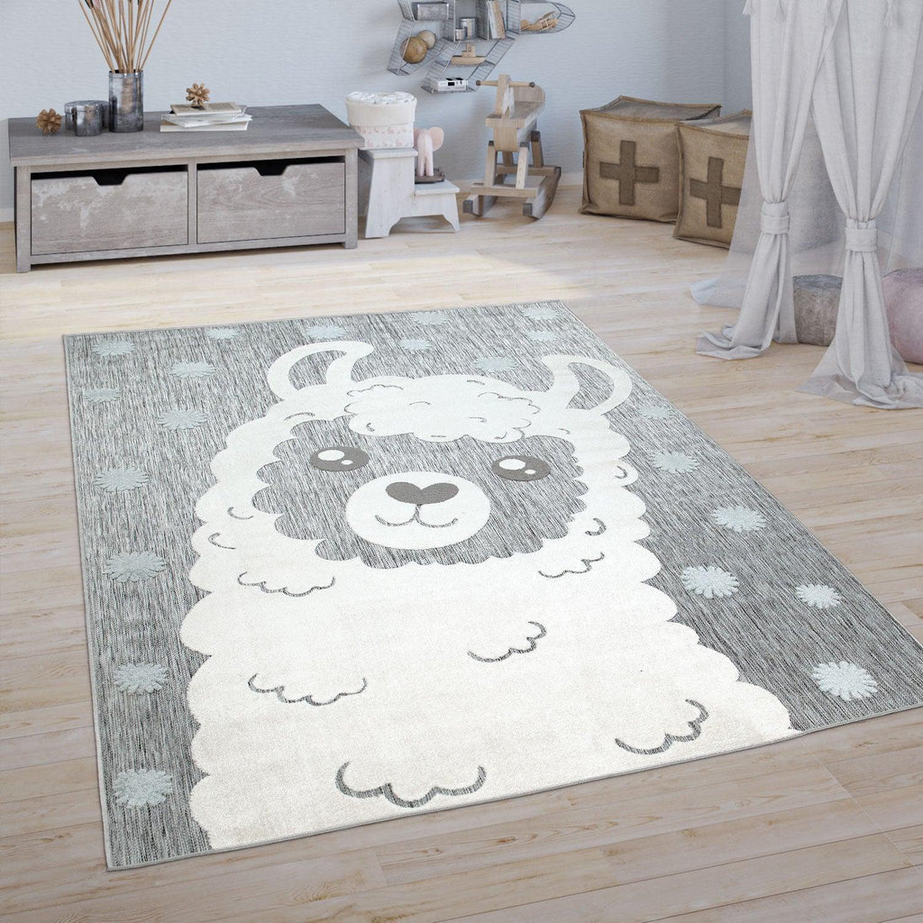 Kids Rug Lilo with Cute Llama Motif - Grey White RugYourHome