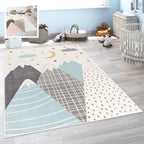 Kids Rug Nino Pastel Colored Mountains & Dreamy Sky, front view - House Of Avana