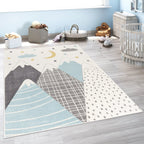 Kids Rug Nino Pastel Colored Mountains & Dreamy Sky, back view - House Of Avana