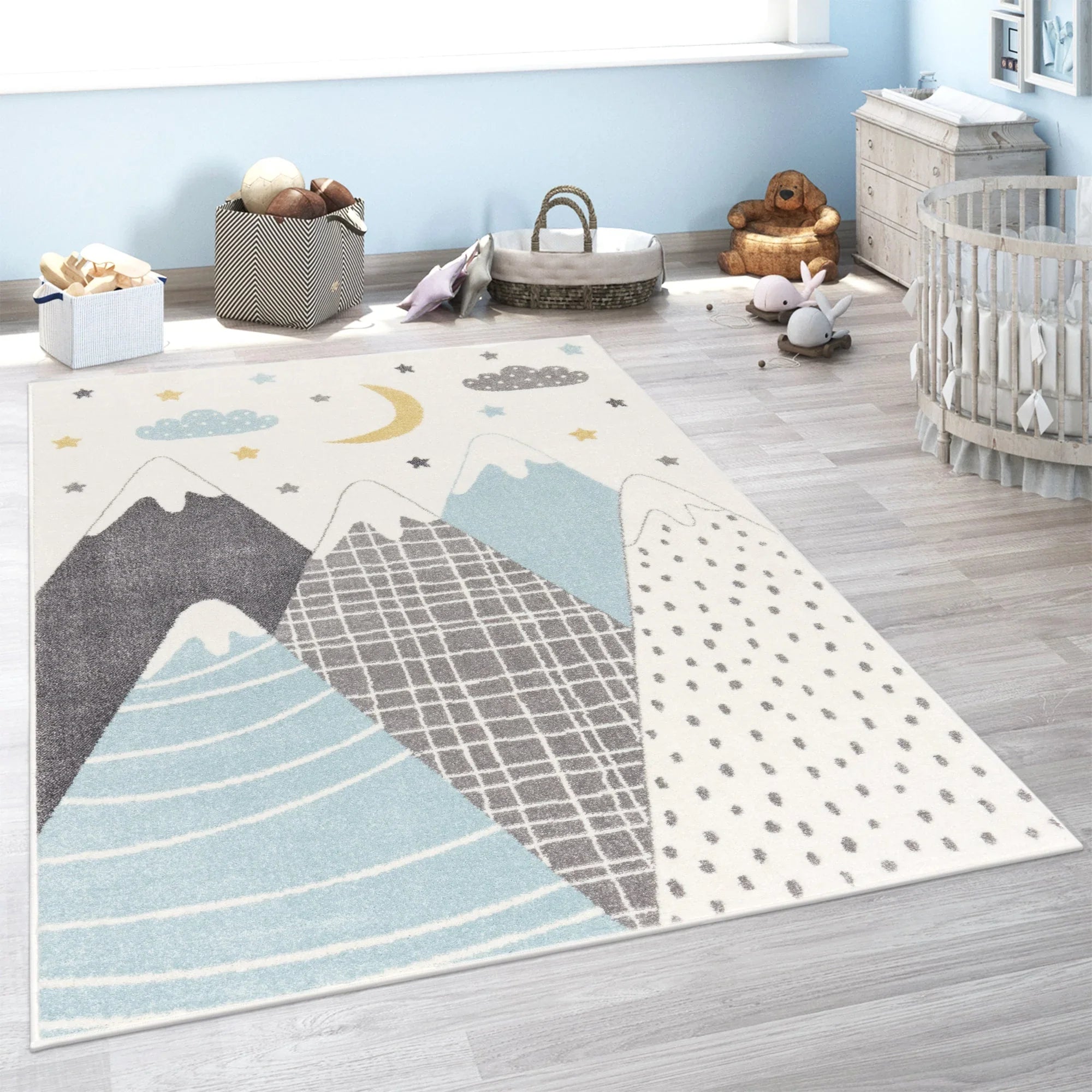 Kids Rug Nino Pastel Colored Mountains & Dreamy Sky, back view - House Of Avana