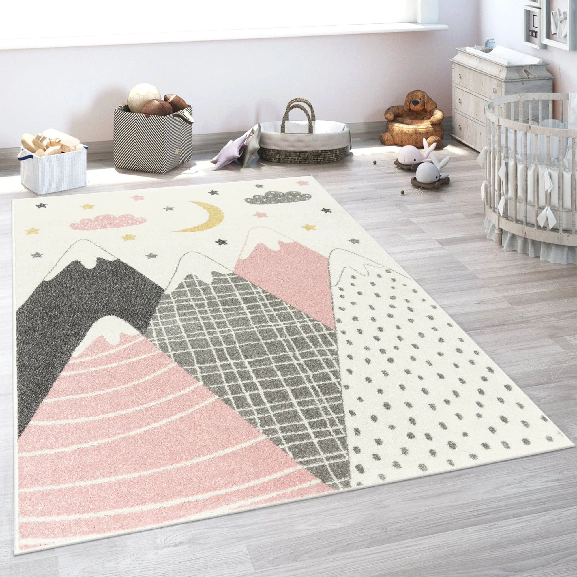 Kids Rug Nino Pastel Colored Mountains & Dreamy Sky, side view - House Of Avana