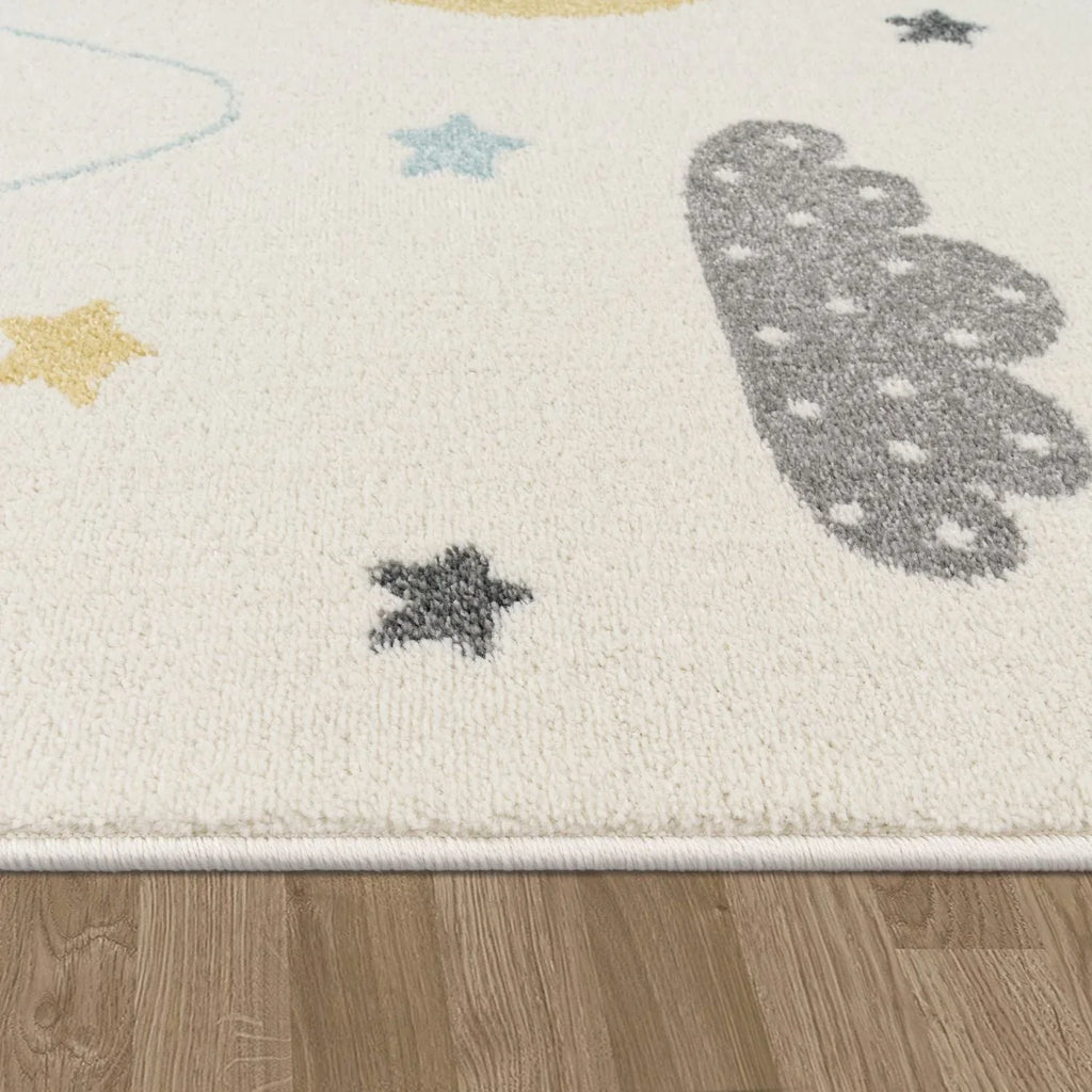 Kids Rug Nino Pastel Colored Mountains & Dreamy Sky, detail shot - House Of Avana