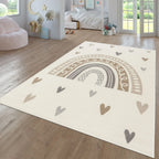 Kids Rug Nino with Rainbow and Hearts for Nursery in Beige Brown RugYourHome