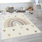 Kids Rug Nino with Rainbow and Hearts for Nursery in Beige Brown RugYourHome