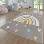 Kids Rug Nino with Rainbow and Hearts for Nursery in Grey RugYourHome