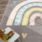 Kids Rug Nino with Rainbow and Hearts for Nursery in Grey RugYourHome