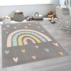 Kids Rug Nino with Rainbow and Hearts for Nursery in Grey RugYourHome