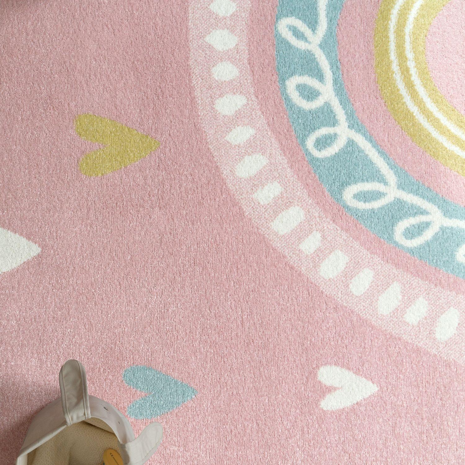 Kids Rug Nino with Rainbow and Hearts for Nursery in Pink RugYourHome