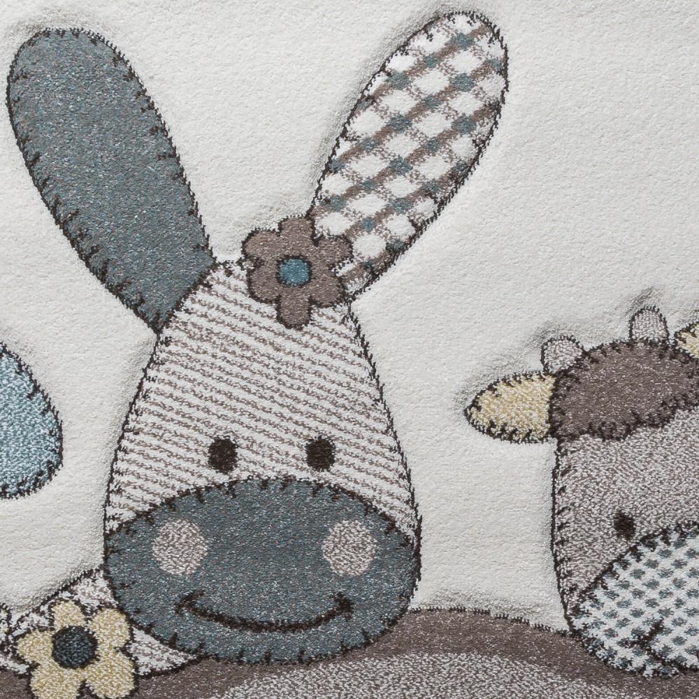 Kids Rug Nursery Contour Cut Farm Animals Beige Cream Pastel, side view - House Of Avana