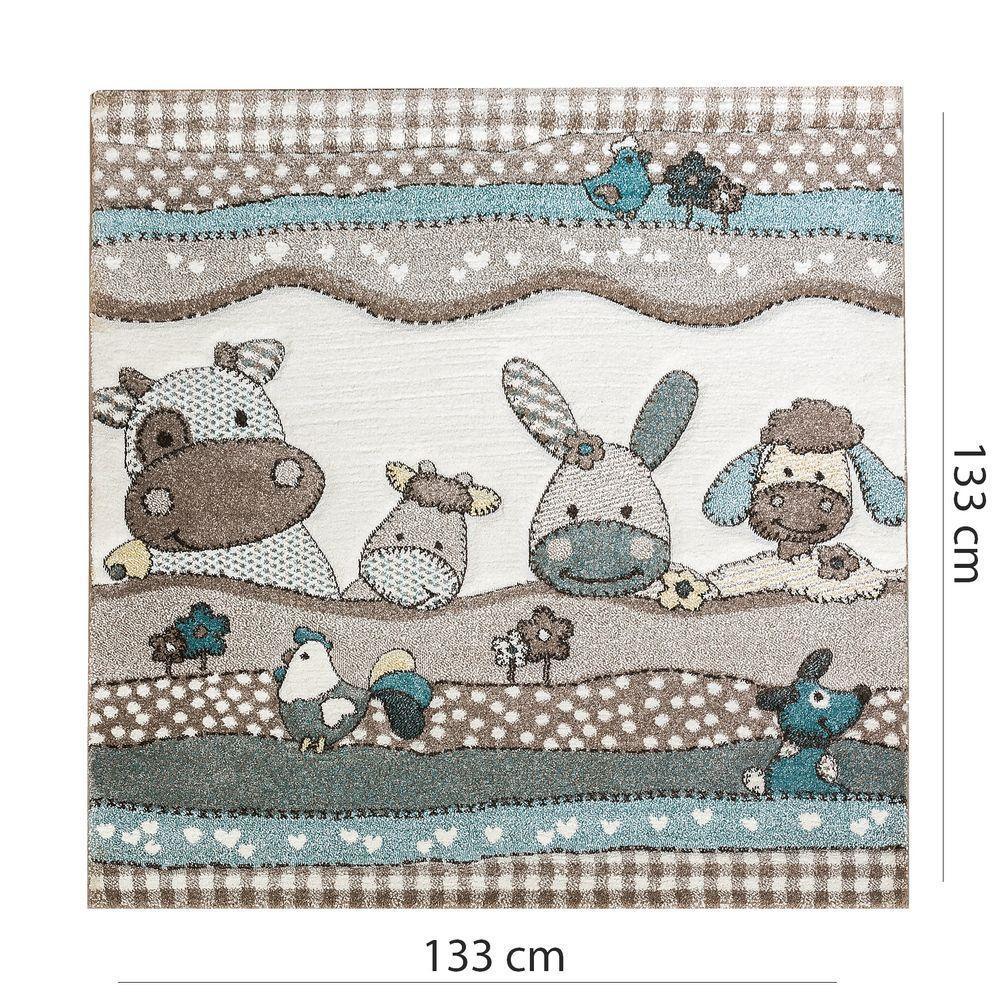 Kids Rug Nursery Contour Cut Farm Animals Beige Cream Pastel, lifestyle image - House Of Avana