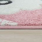 Kids Rug Nursery Cute Alpaca 3D Pink White Pastel RugYourHome
