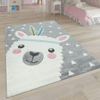 Kids Rug Nursery Cute Alpaca 3D White Grey Pastel RugYourHome