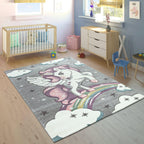 Kids Rug Rainbow Unicorn Colourful Grey RugYourHome