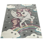 Kids Rug Rainbow Unicorn Colourful Grey RugYourHome
