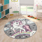 Kids Rug Rainbow Unicorn Colourful Grey RugYourHome