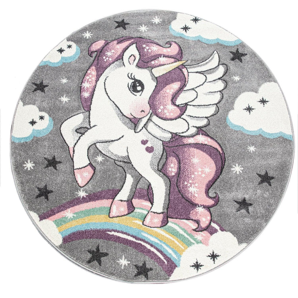 Kids Rug Rainbow Unicorn Colourful Grey RugYourHome