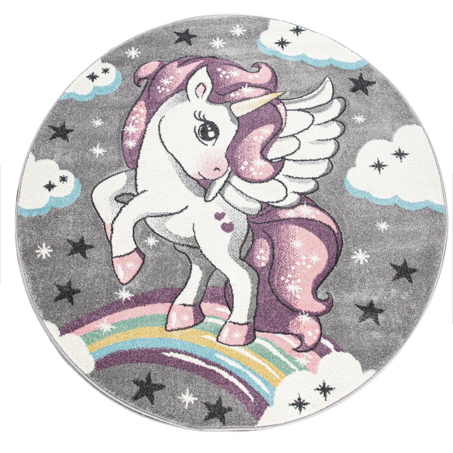 Kids Rug Rainbow Unicorn Colourful Grey RugYourHome