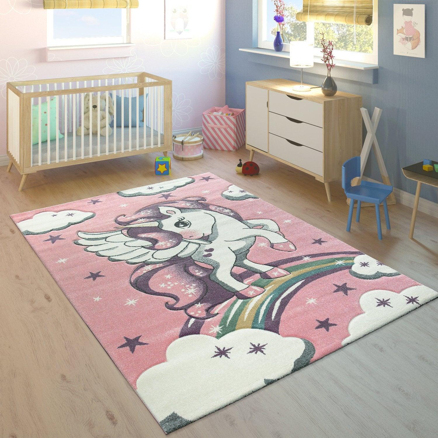Kids Rug Rainbow Unicorn Pastel Pink RugYourHome