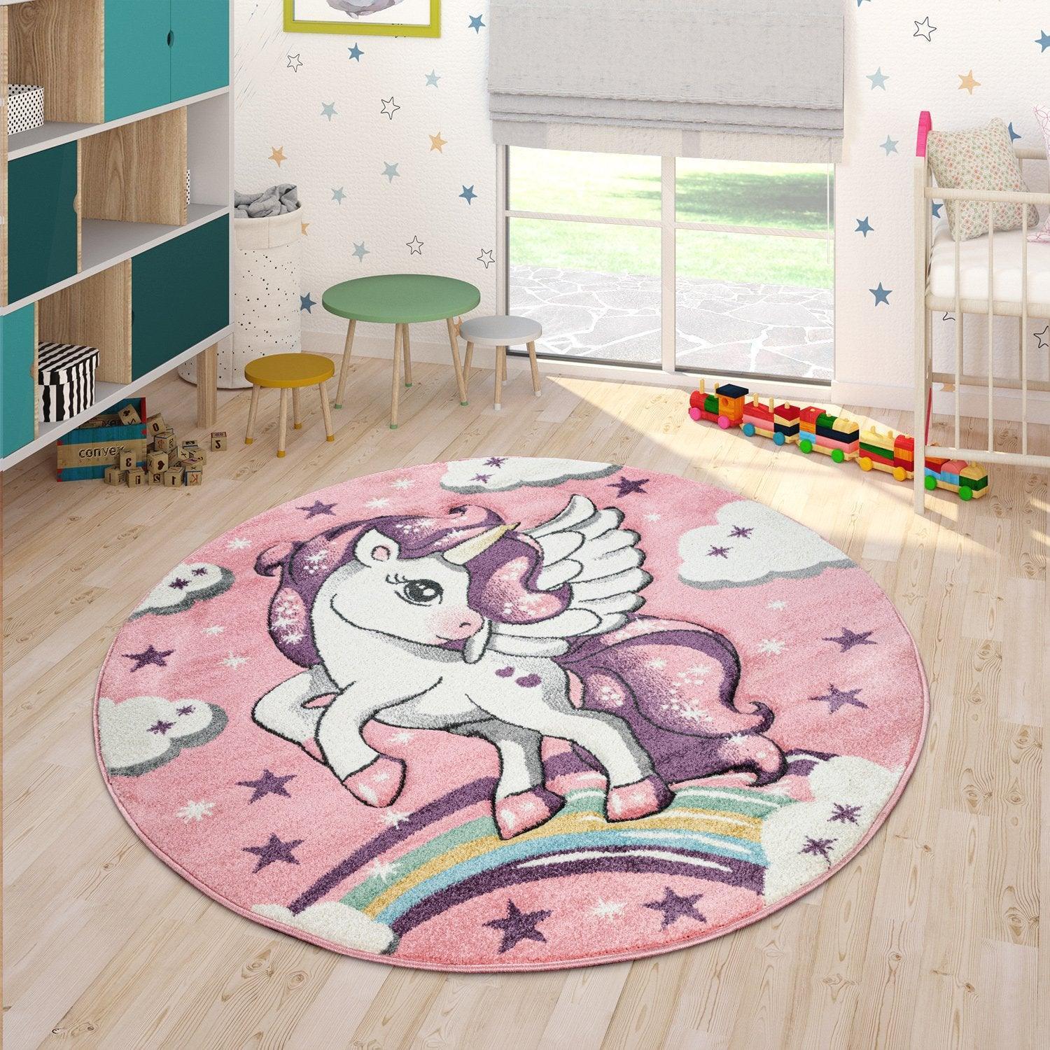 Kids Rug Rainbow Unicorn Pastel Pink RugYourHome