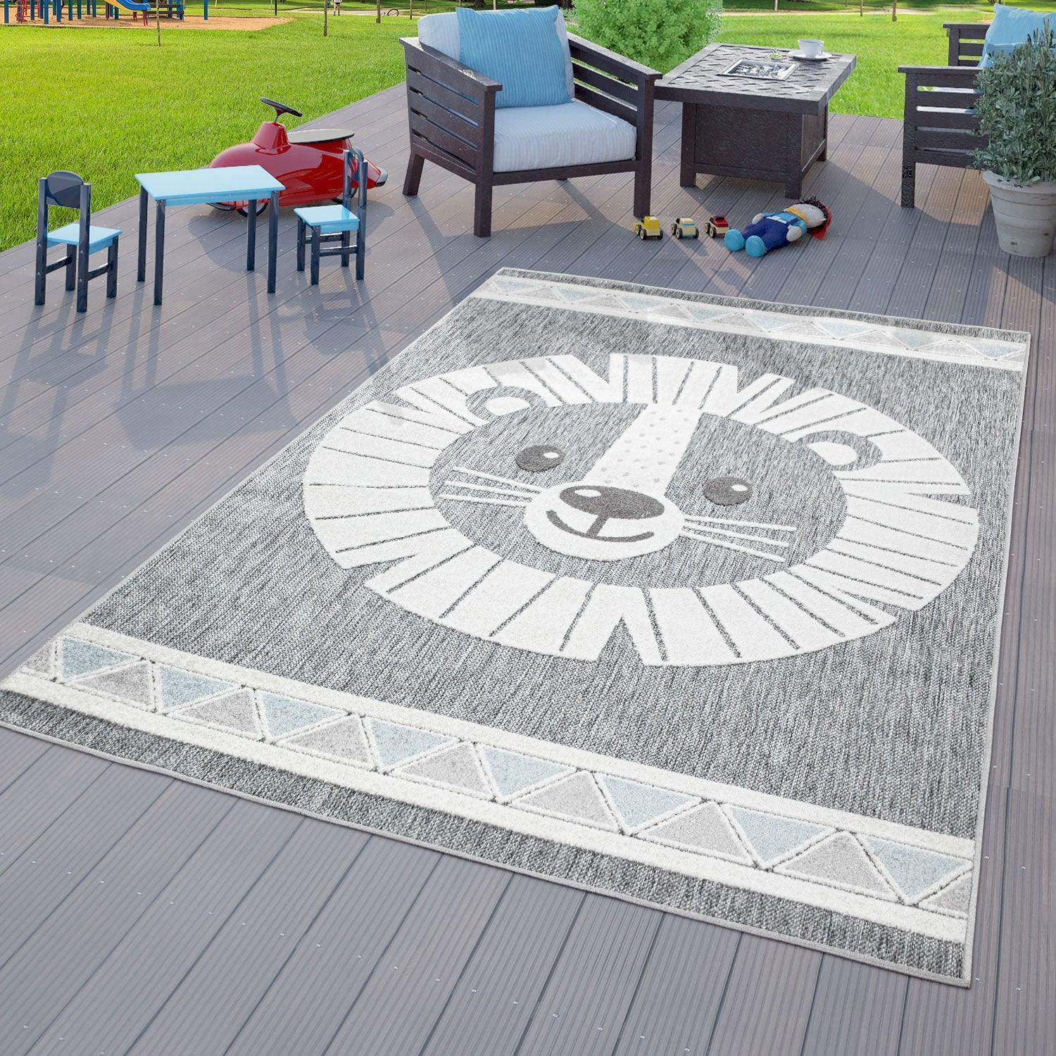 Kids Rug Tweet Happy Lion Play-Mat in Mottled Grey RugYourHome