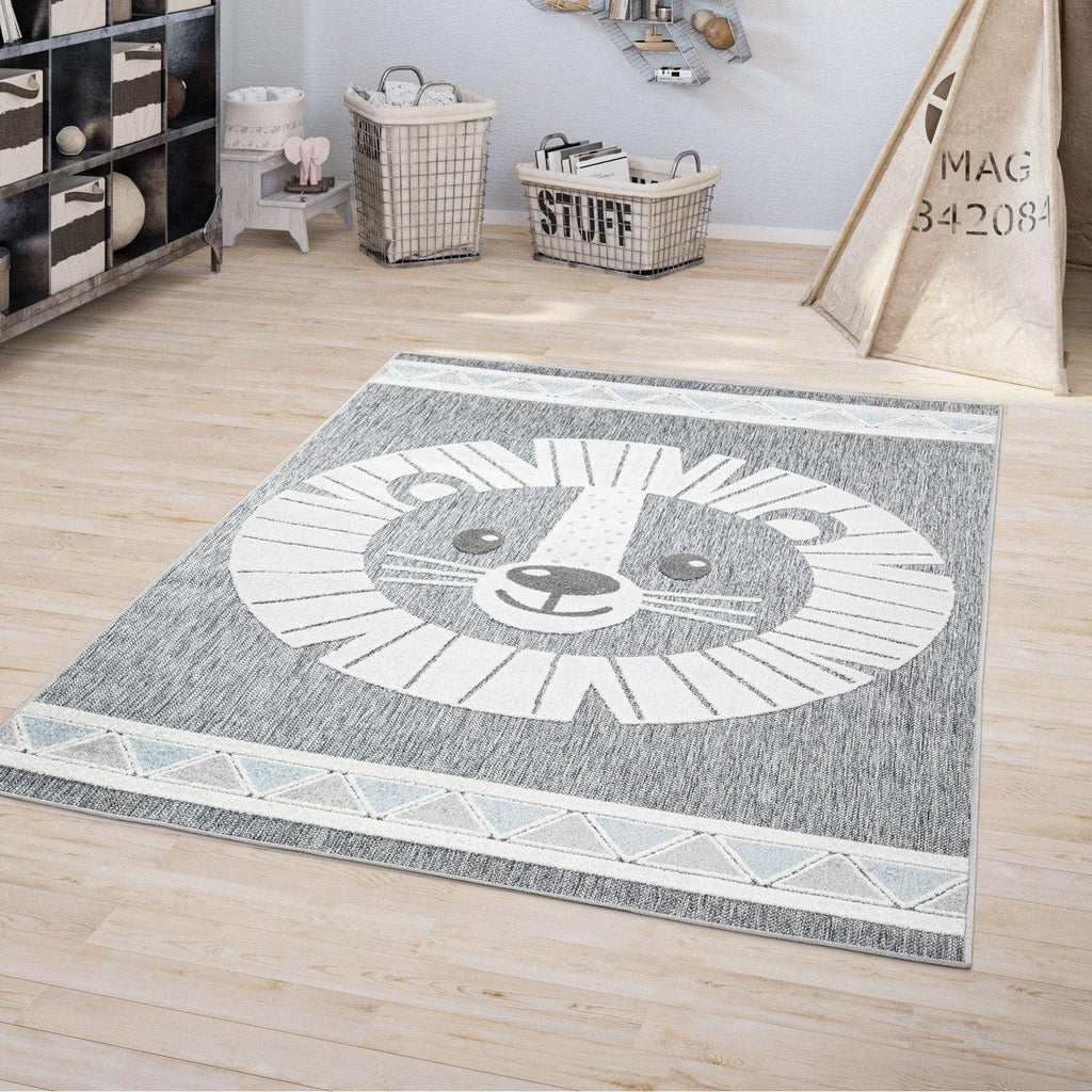 Kids Rug Tweet Happy Lion Play-Mat in Mottled Grey RugYourHome