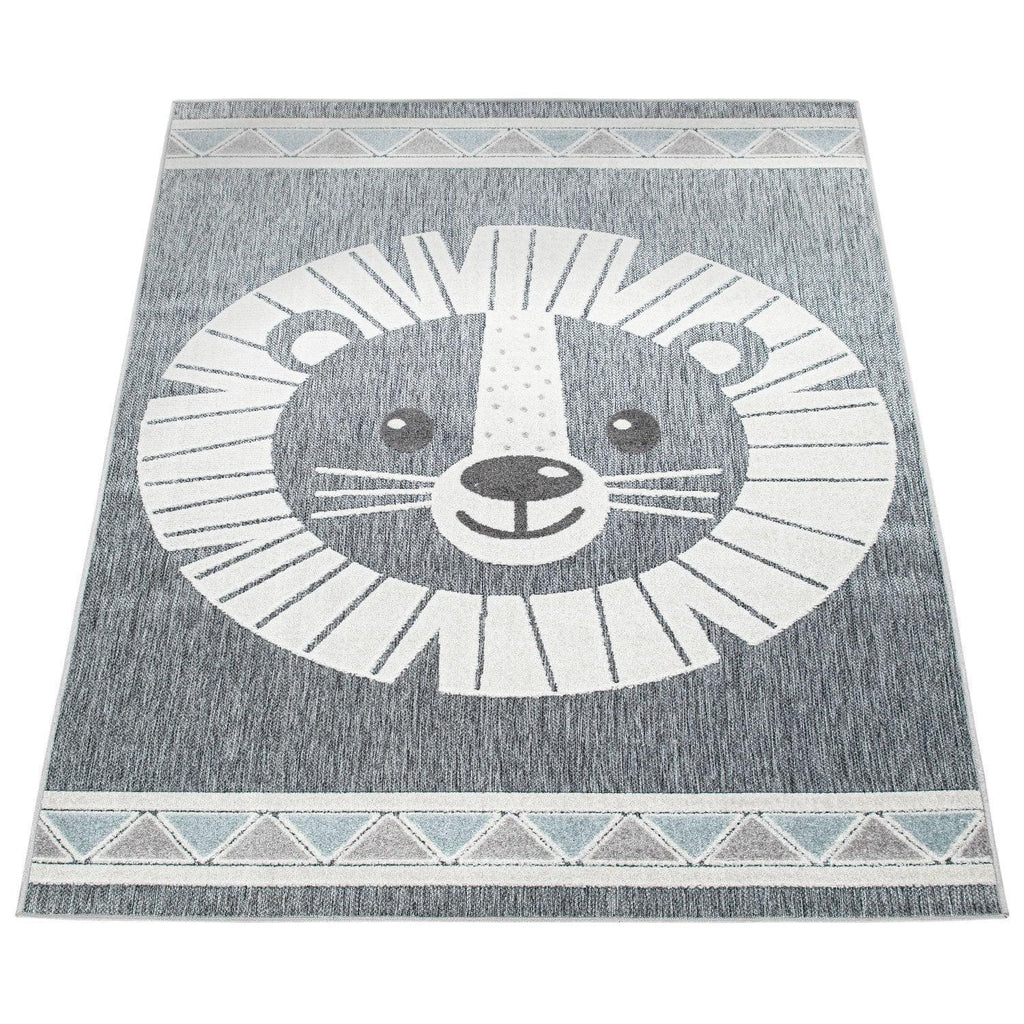 Kids Rug Tweet Happy Lion Play-Mat in Mottled Grey RugYourHome