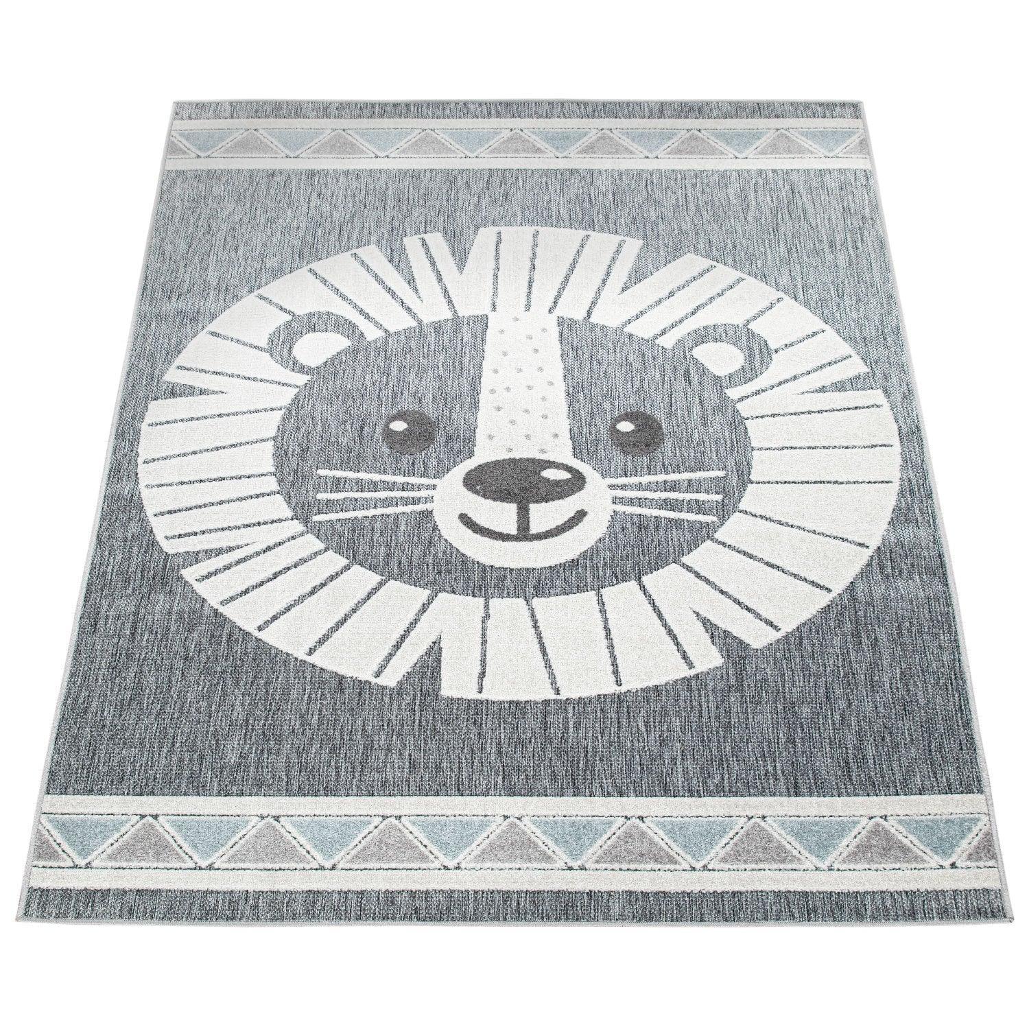Kids Rug Tweet Happy Lion Play-Mat in Mottled Grey RugYourHome