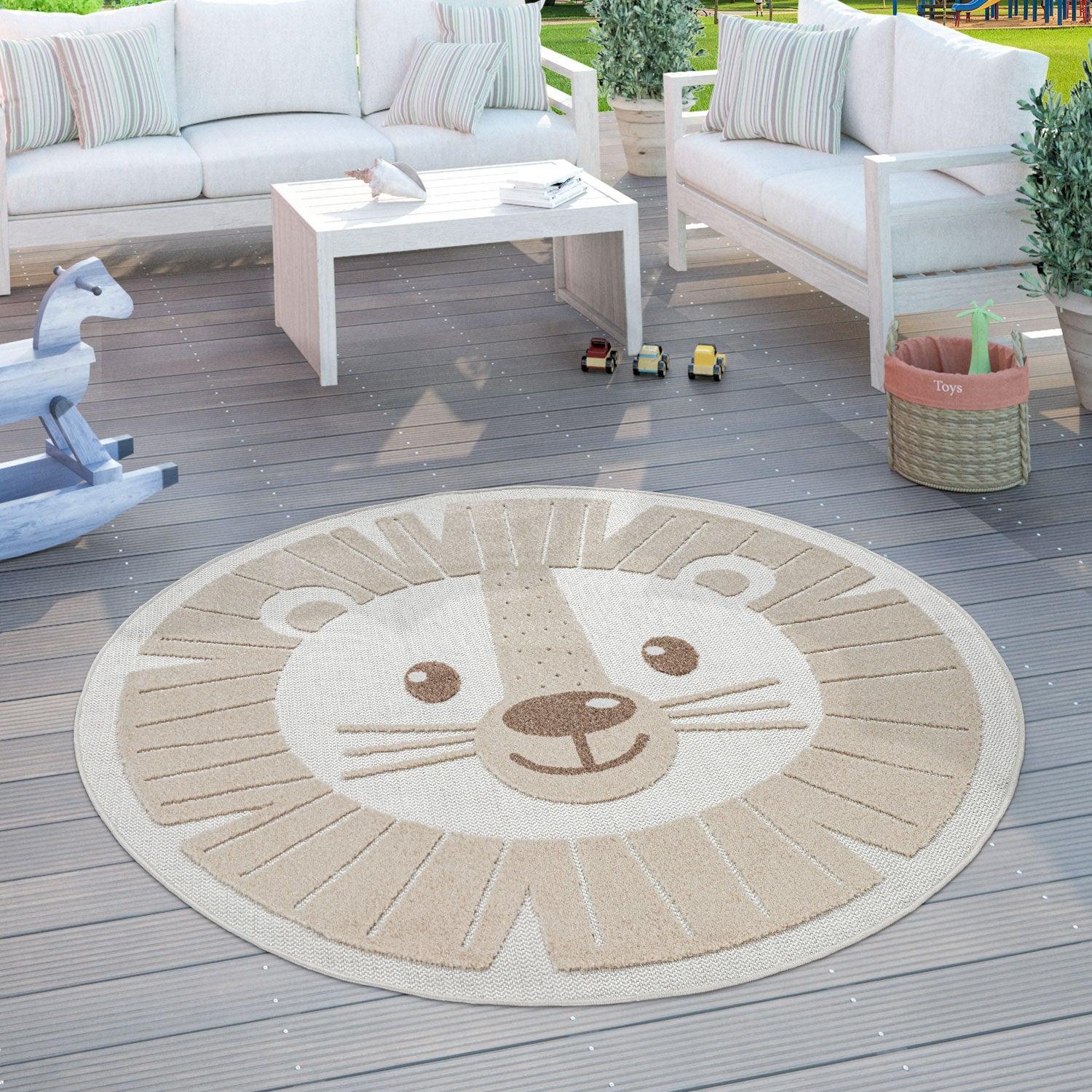 Kids Rug Tweet Happy Lion Play-Mat Round in Beige RugYourHome