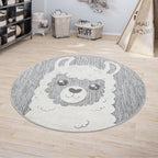 Kids Rug Tweet Round Play Mat Llama Motif in Mottled Grey RugYourHome