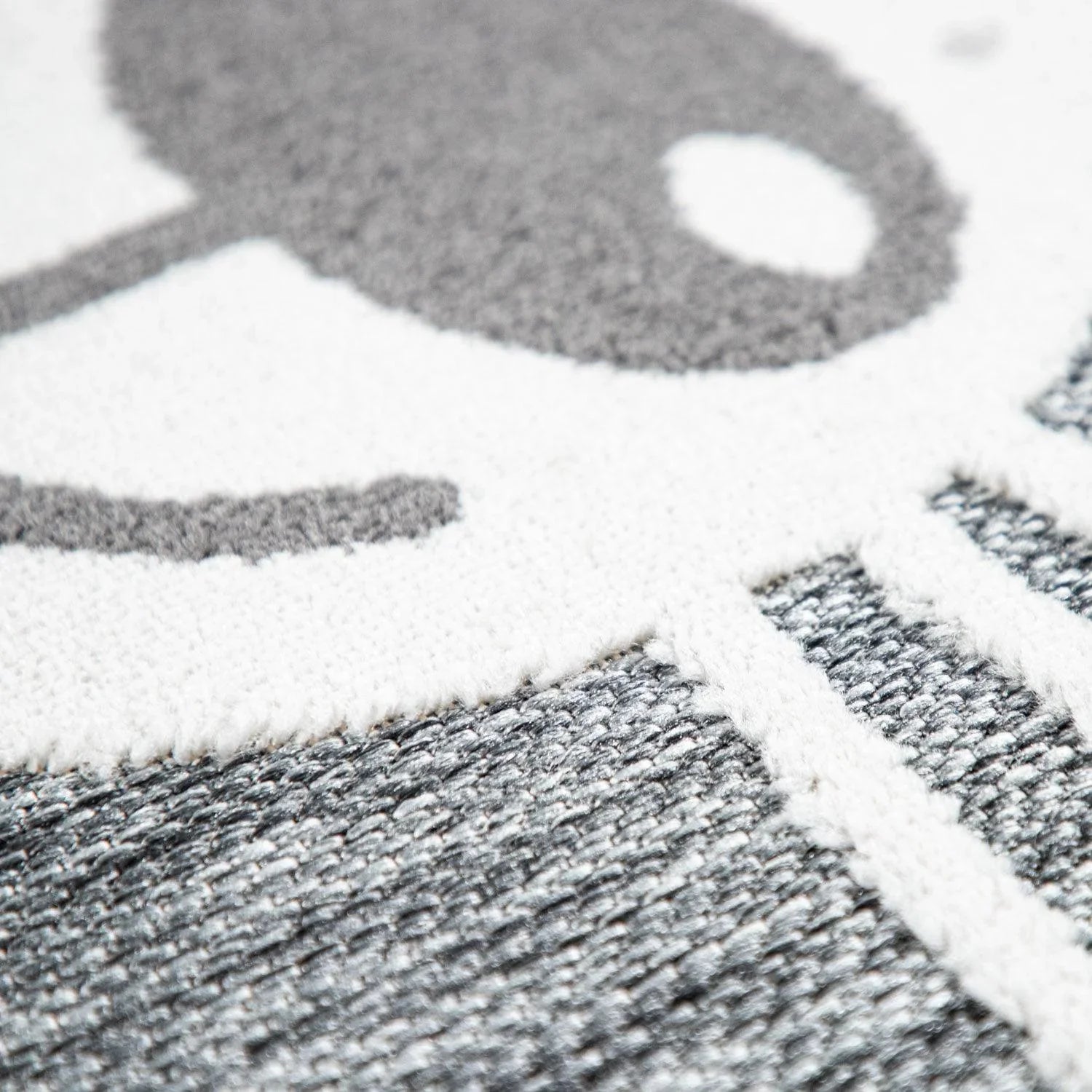 Kids Rug Tweet with Lion Face Round Play Mat in Grey, back view - House Of Avana