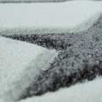 White and blue pastel kids rug with dots, hearts, and stars pattern, soft checked design - House of Avana