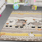 Kids Rug with Charming Farm Animals Patchwork in Beige Cream RugYourHome