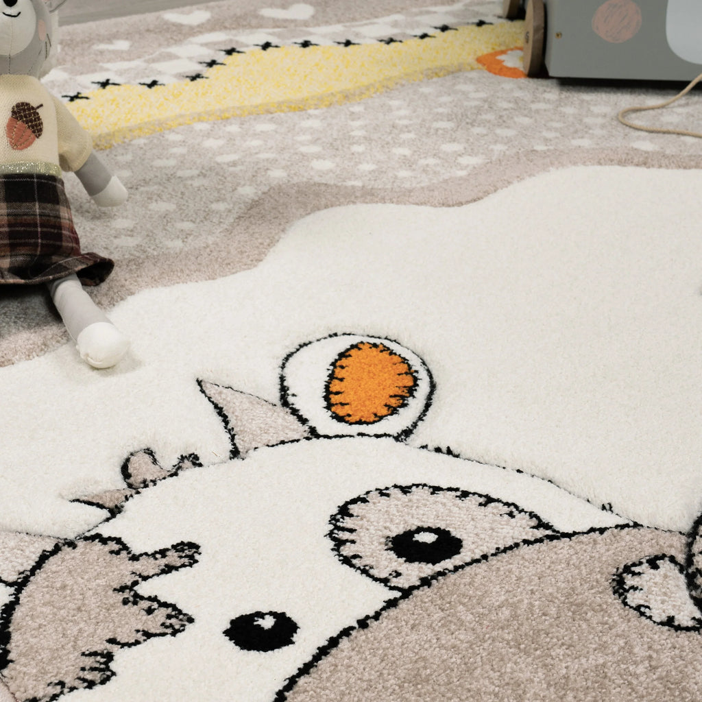 Kids Rug with Charming Farm Animals Patchwork in Beige Cream RugYourHome