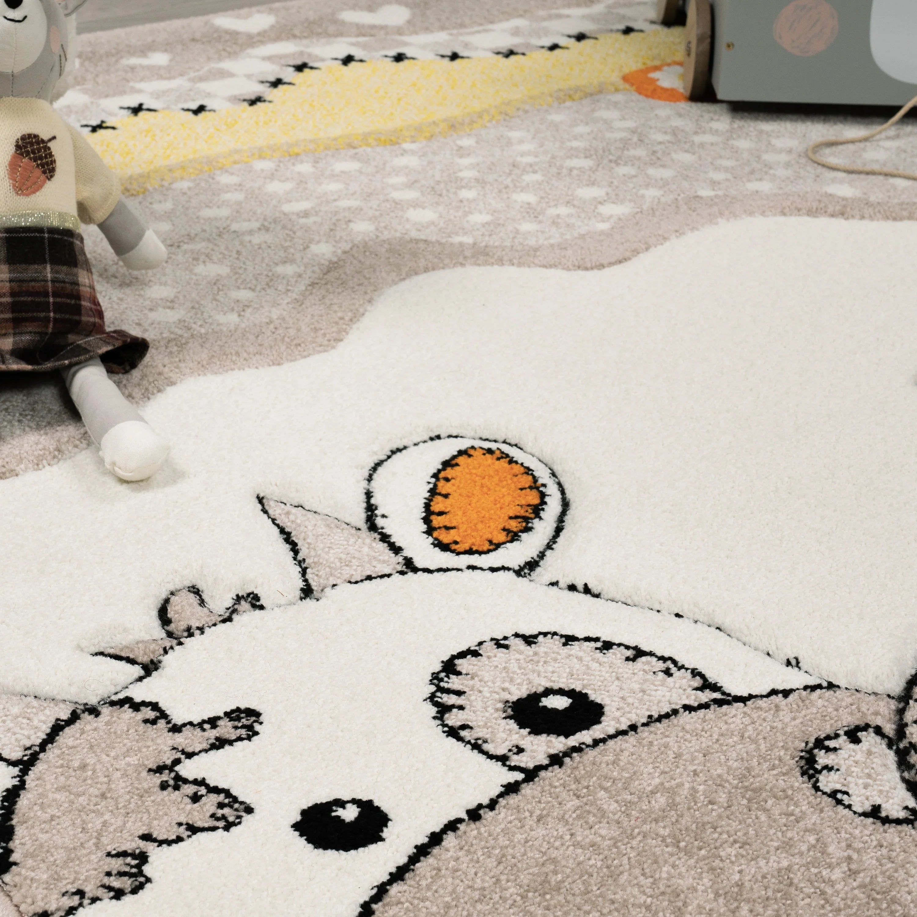 Kids Rug with Charming Farm Animals Patchwork in Beige Cream RugYourHome